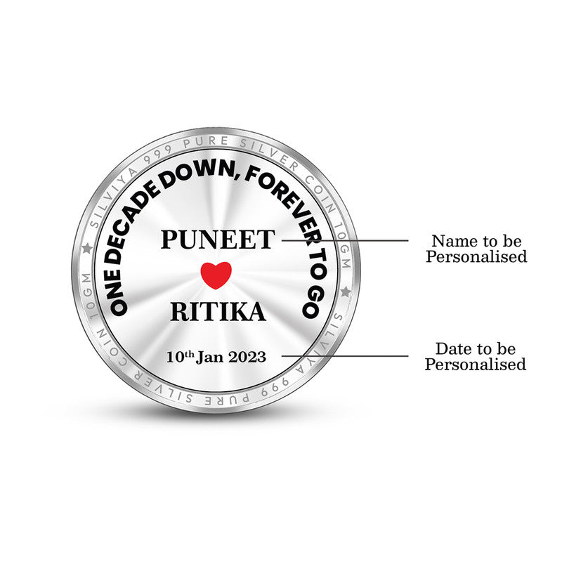 Personalized 10th Anniversary 999 Pure Silver Coin Round