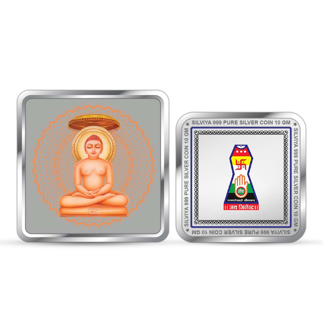 Mahavir Swami Ji 999 Pure Silver Coin Square Shape