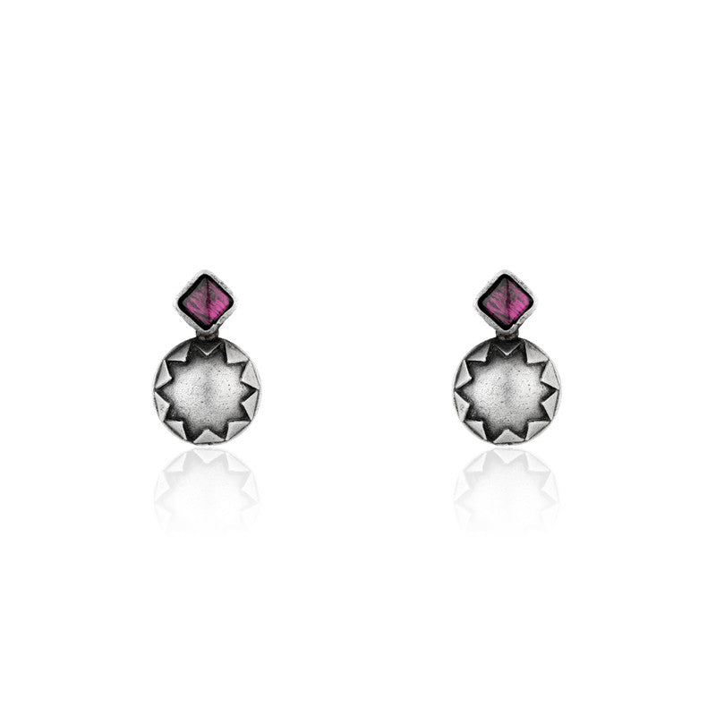 Oxidized Silver Ruby Studs