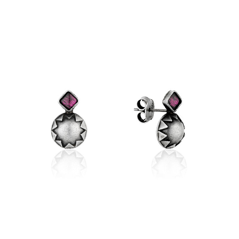 Oxidized Silver Ruby Studs