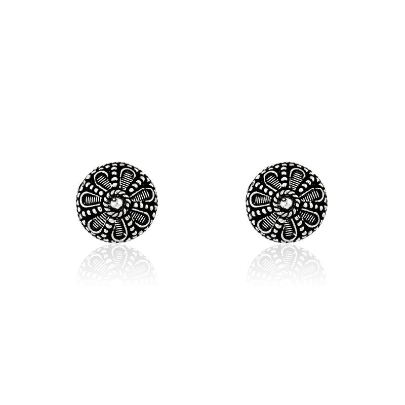 Oxidized Silver Flower Studs