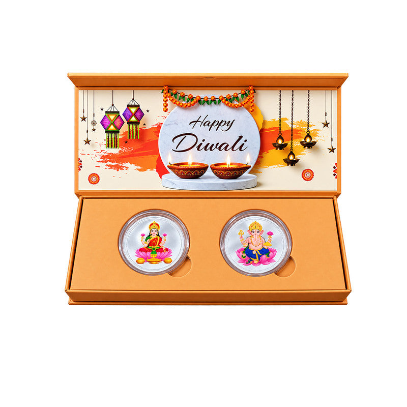 Lakshmi Ganesh 999 Pure Silver Coin Gift Box Set (2 Coins x 1 Gm Each)