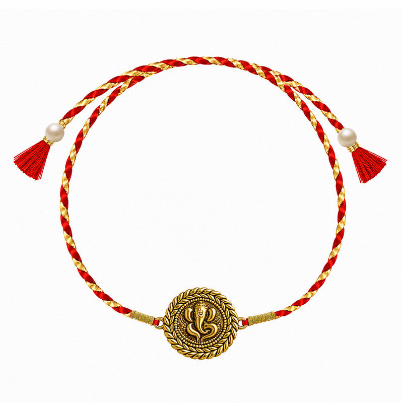 Silver Shree Design Rakhi for Brother with Roli Chawal