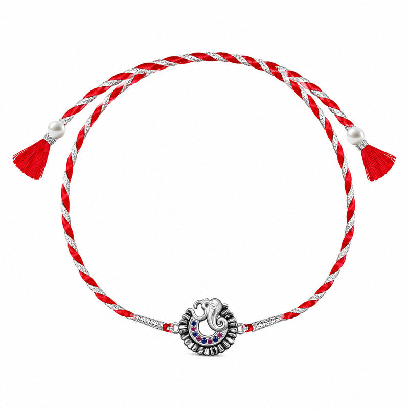 Silver Om & Swastik Rakhi for Brother with Roli Chawal