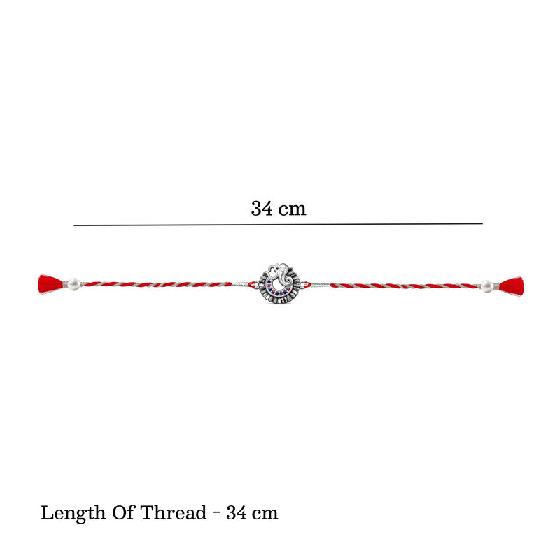 Silver Om & Swastik Rakhi for Brother with Roli Chawal