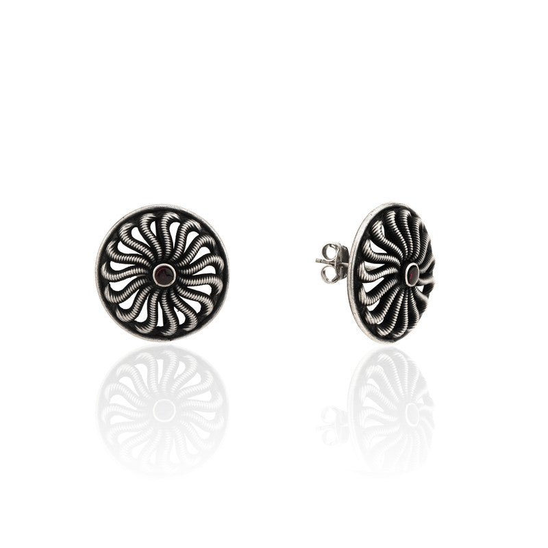 Oxidized Silver Sun Ray Studs