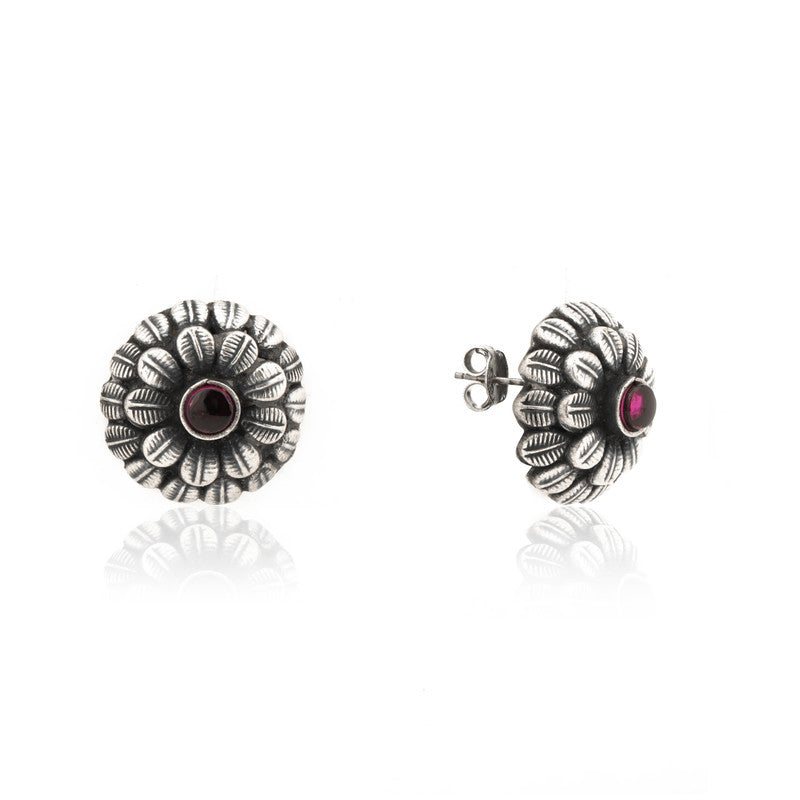 Oxidized Silver Floral Studs