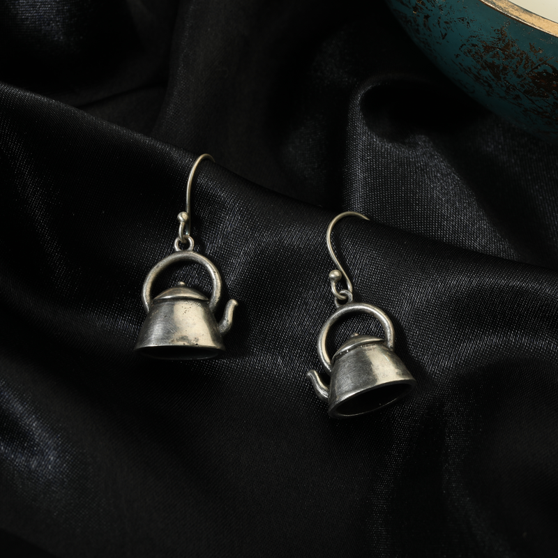 925 Silver Kettle Earrings - Unique & Playful