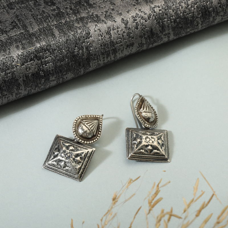 925 Silver Teardrop & Square Earrings