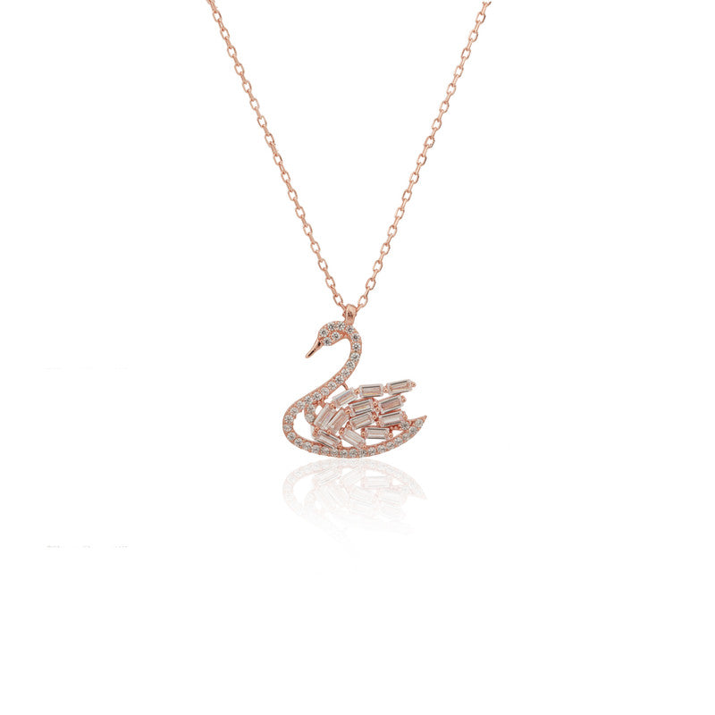 Rose Gold Swan 925 Silver Pendant Necklace