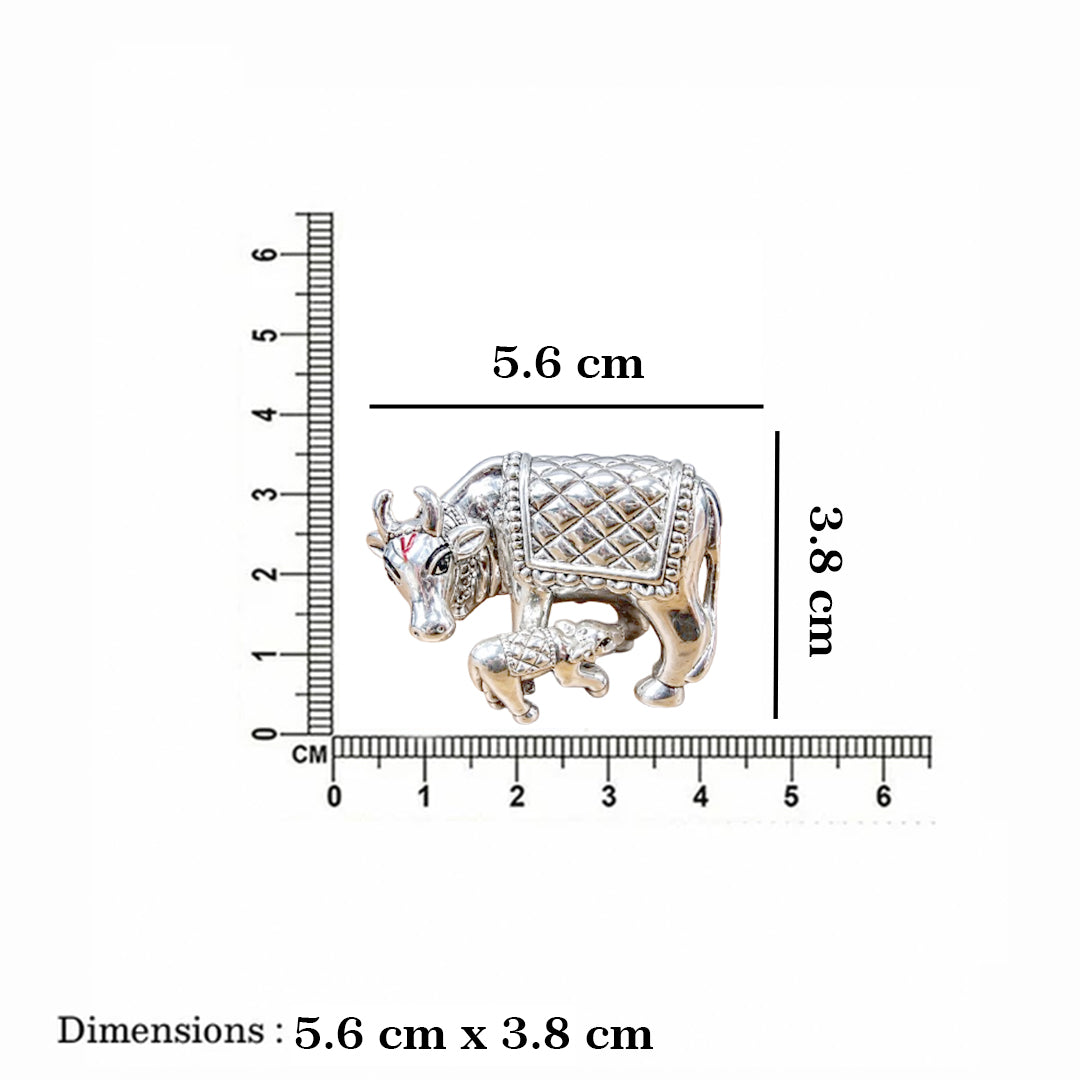 999 Pure Silver Cow and Calf 3D Idol Set With Wooden Platform