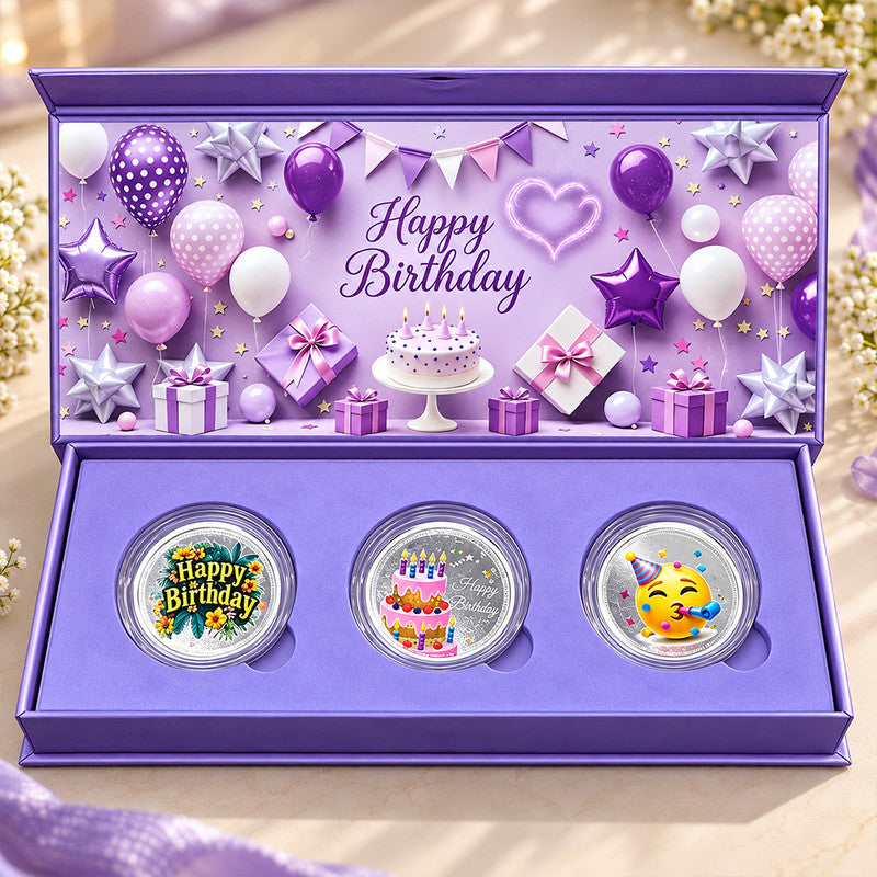 Happy Birthday 999 Pure Silver Coin Gift Box Set (3 Coins x 1 Gm Each)