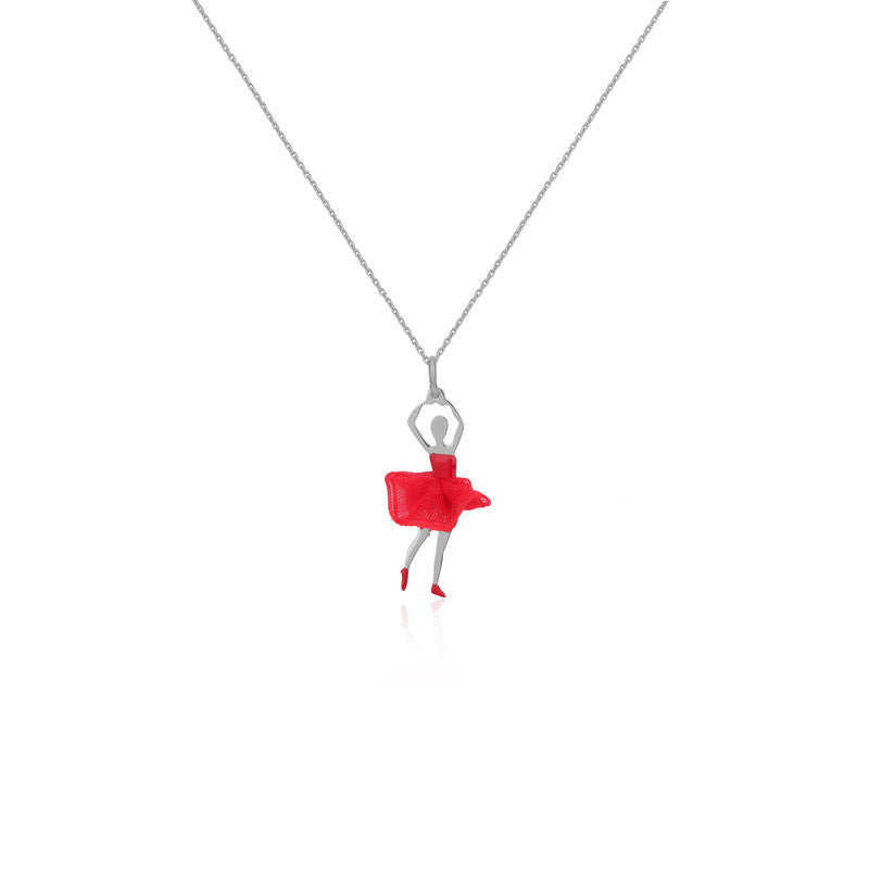 925 Silver Red Dancing Doll Pendant