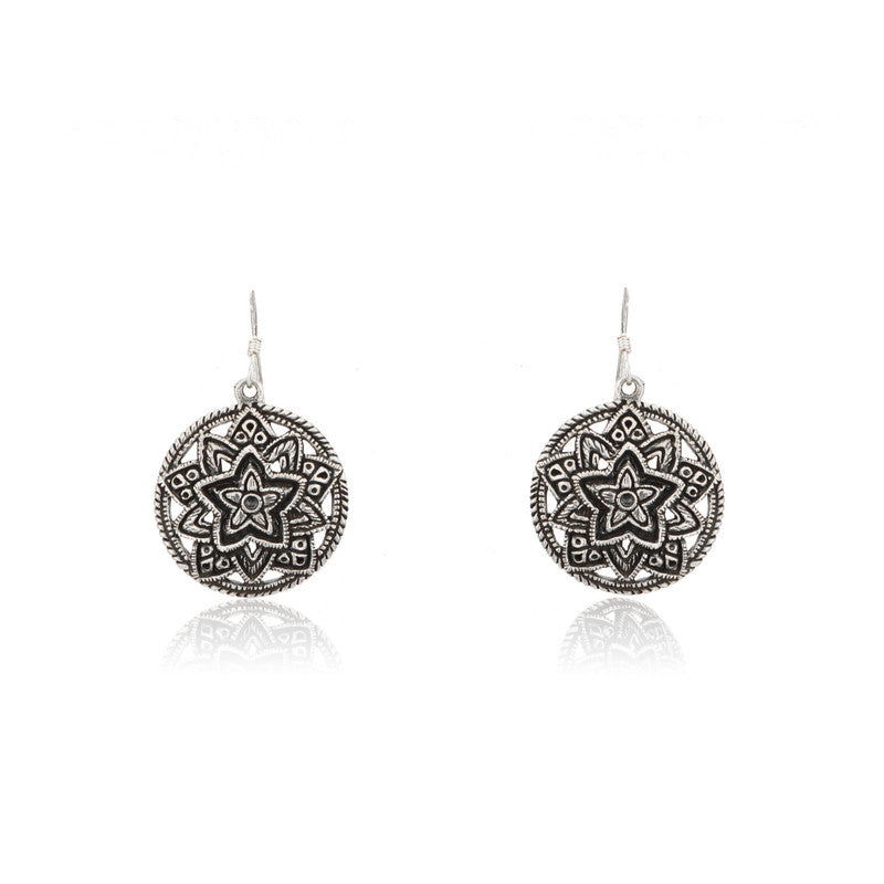 Oxidized Silver Mandala Earrings