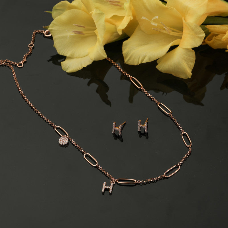 925 Silver Initial H Rose Gold Necklace