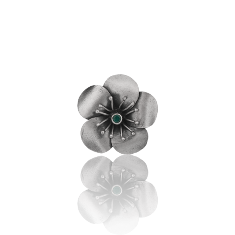 925 Oxidised Five Petals Adjustable Ring