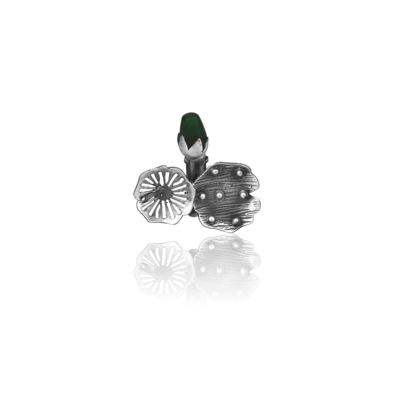 925 Oxidised Flower Bud Adjustable Ring