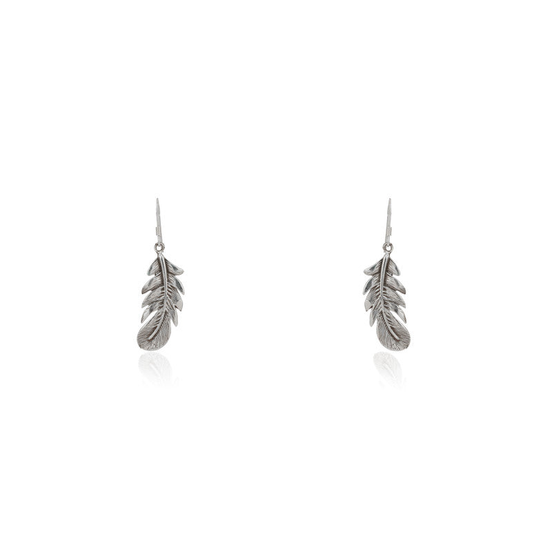 Oxidized Silver Feather Earrings