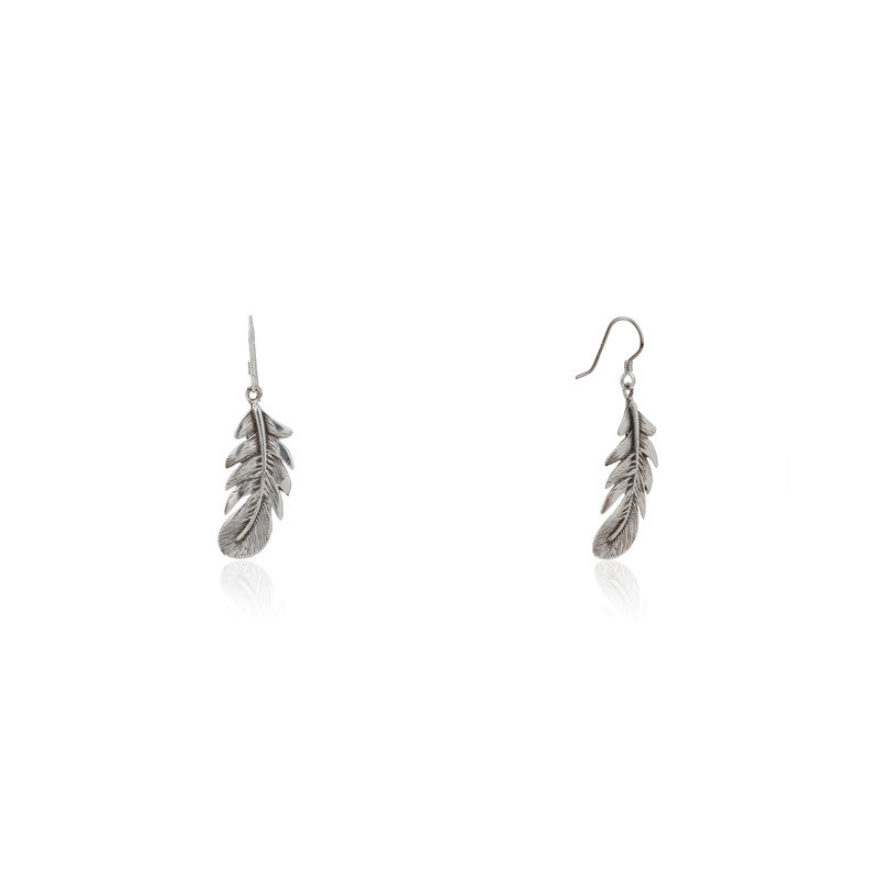 Oxidized Silver Feather Earrings