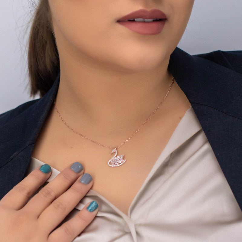 Rose Gold Swan 925 Silver Pendant Necklace