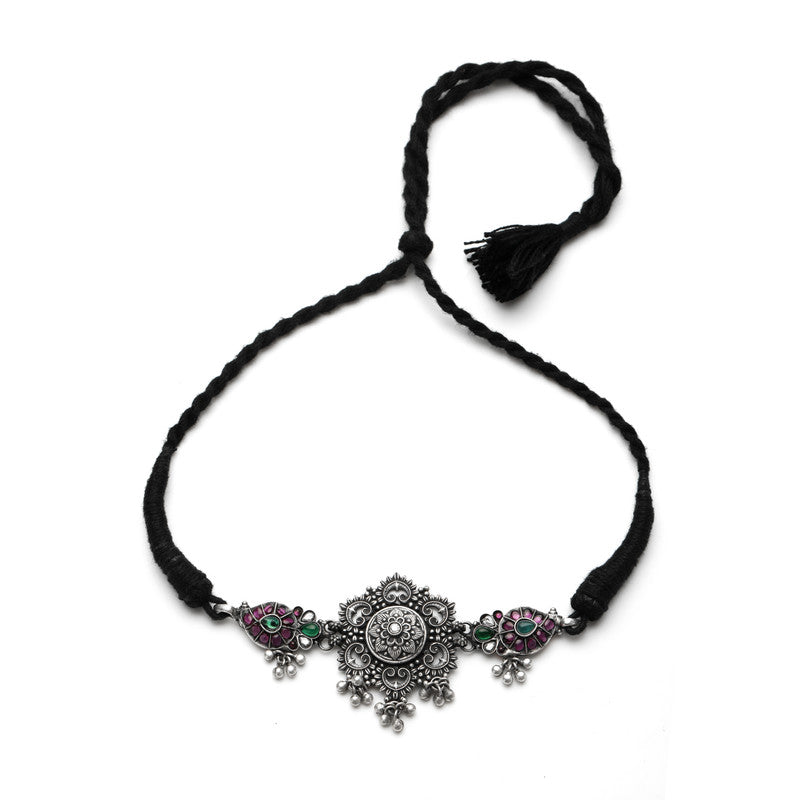 925 Oxidised Silver Flora Choker Necklace