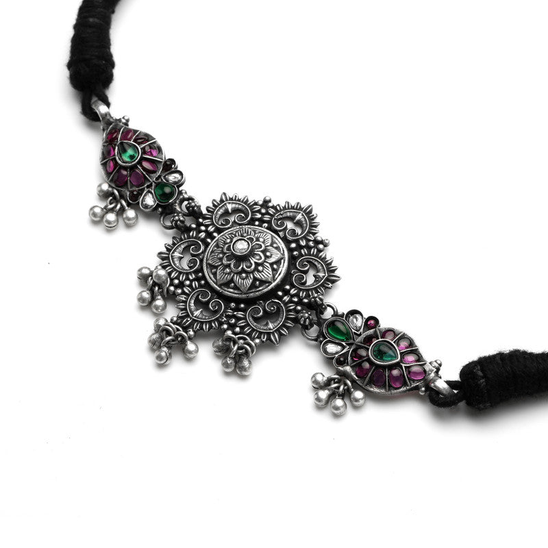 925 Oxidised Silver Flora Choker Necklace