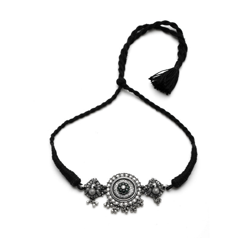 925 Oxidised Silver Peacock Choker Necklace