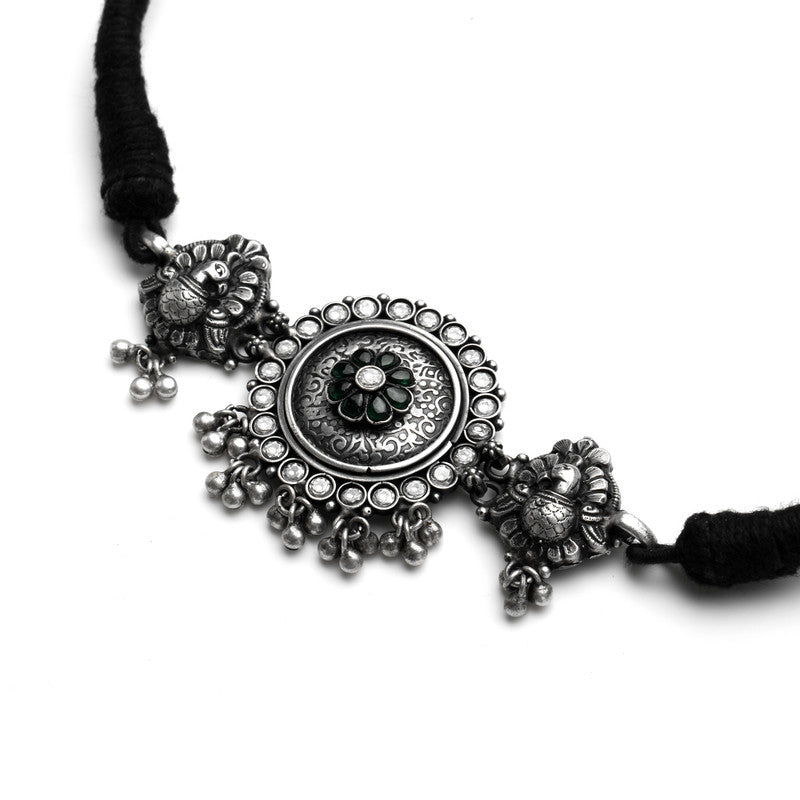 925 Oxidised Silver Peacock Choker Necklace