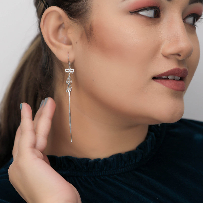 925 Silver Bow & Bell Dangle Earrings