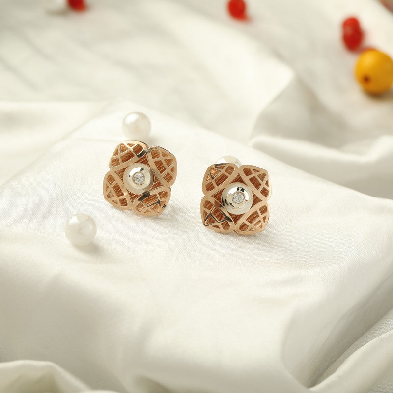 925 Silver Flower Rose Gold Earrings