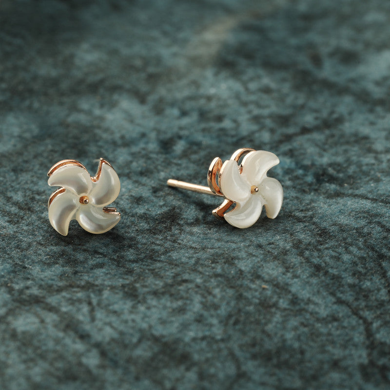 925 Silver Spinning Fan Rose Gold Earrings