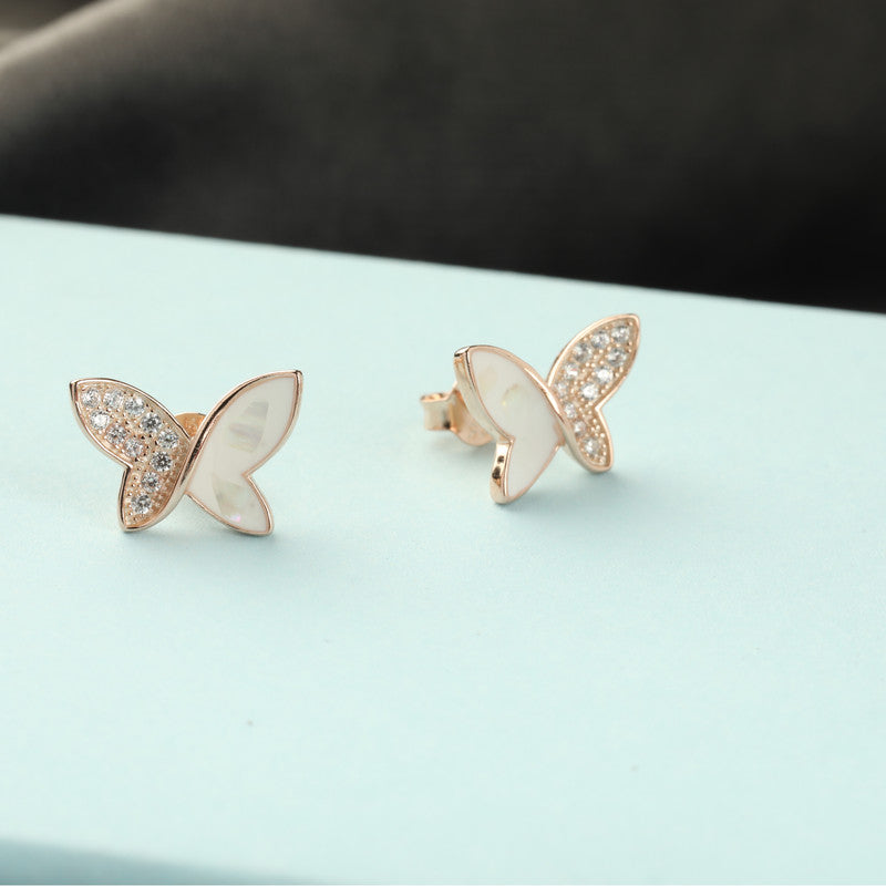 925 Silver Rose Gold Butterfly Earrings