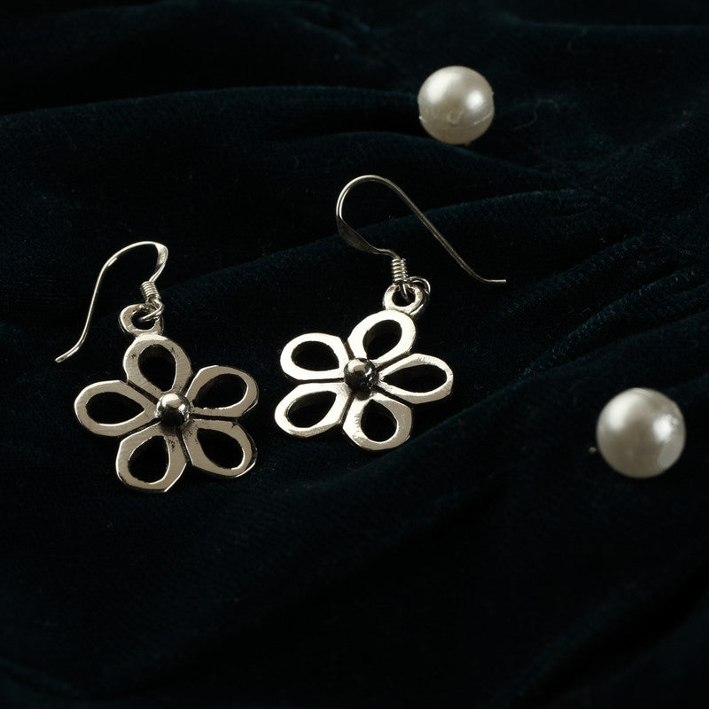 925 Silver Flower Charm Dangle Earrings