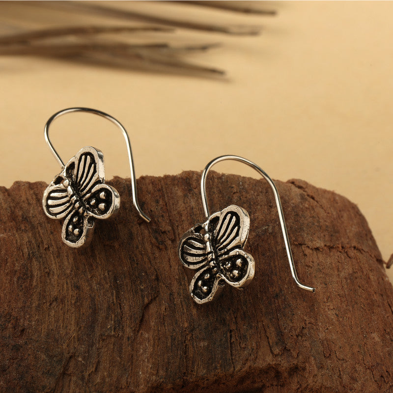 Oxidized Silver Butterfly Earrings