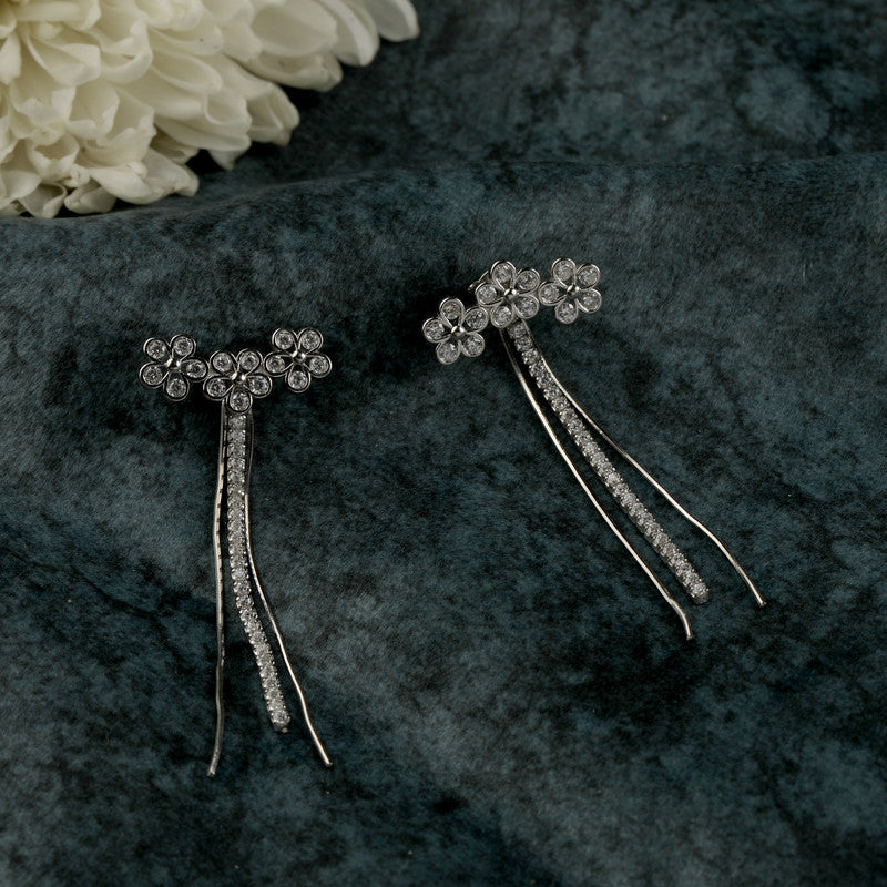 925 Silver Floral Tassel Earrings