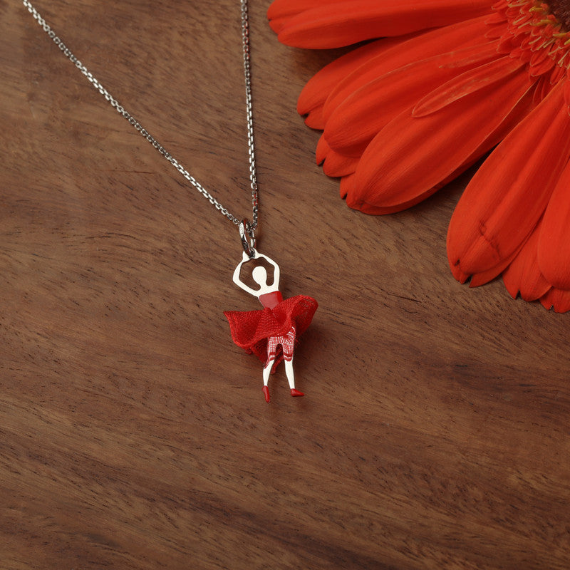 925 Silver Red Dancing Doll Pendant