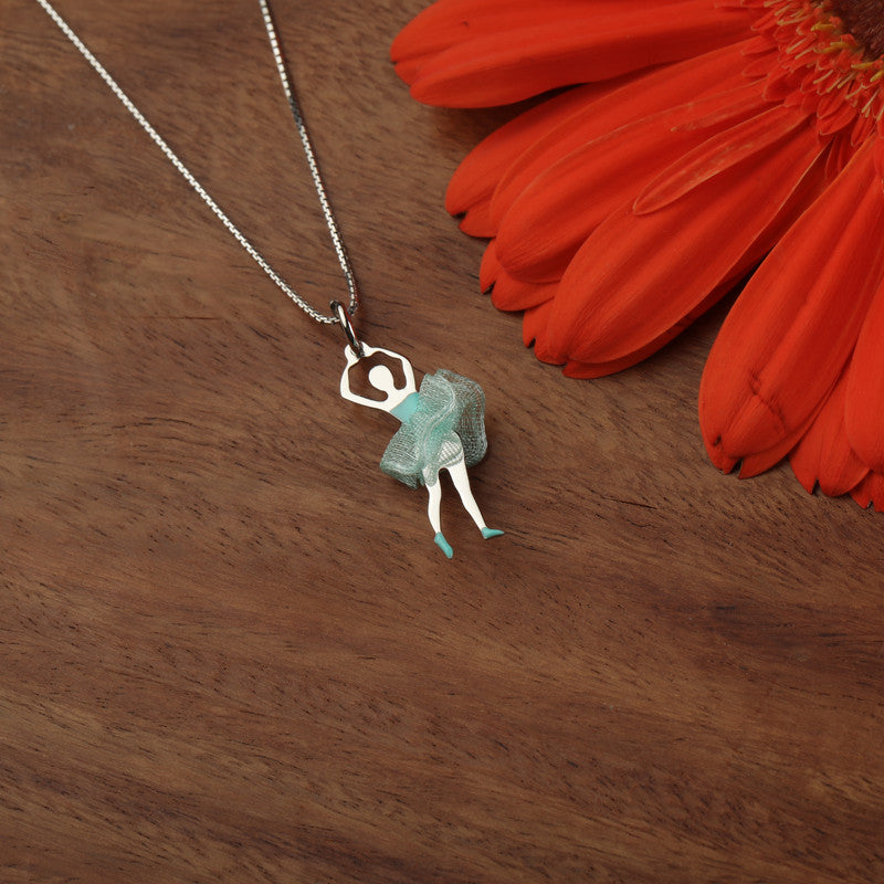 925 Silver Blue Dancing Doll Pendant