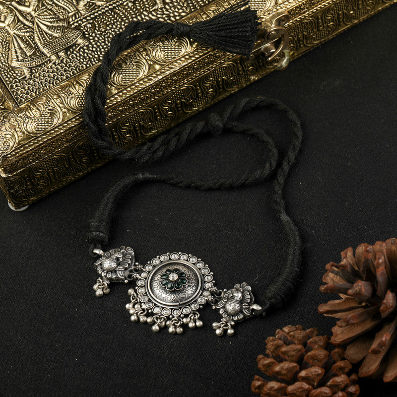 925 Oxidised Silver Peacock Choker Necklace