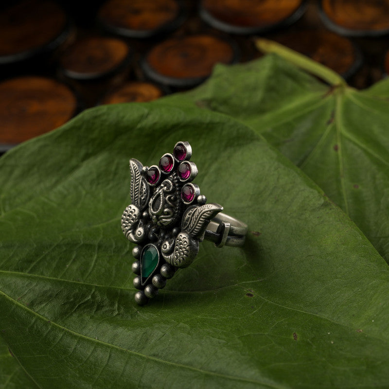 925 Oxidised Peacock Style Ring