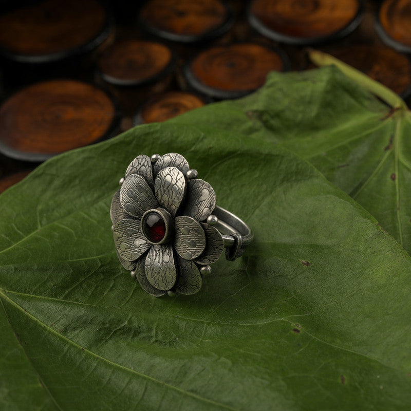 925 Oxidised Double Petals Ring