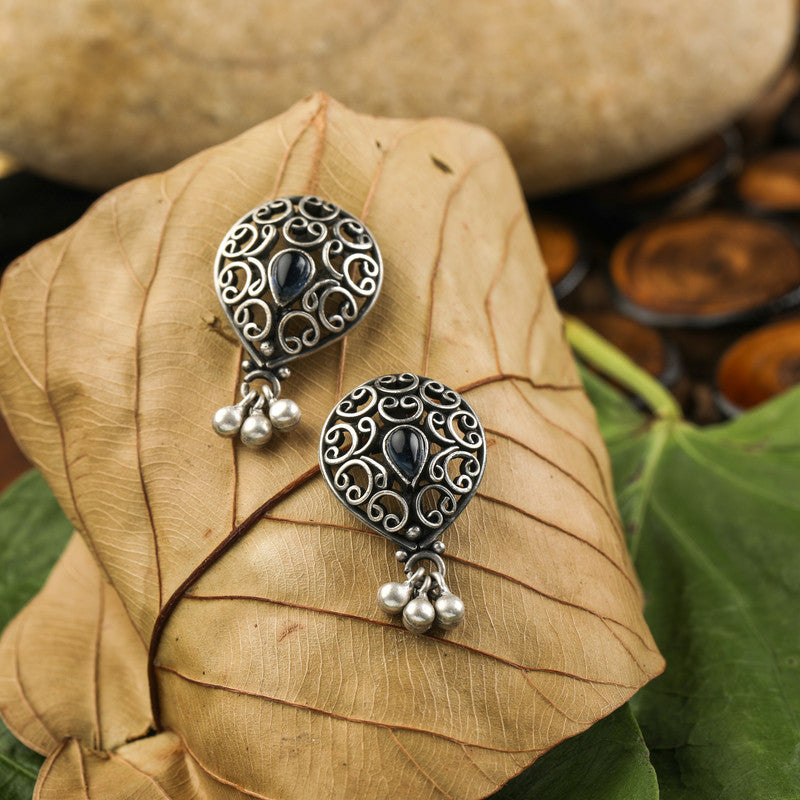 Oxidized Silver Drop Studs