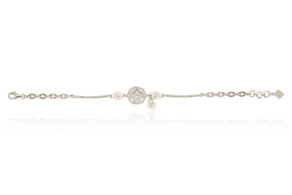 925 Silver Flower Drop Charm Bracelet