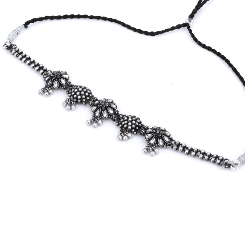 925 Oxidised Silver Five Flower Layered Necklace