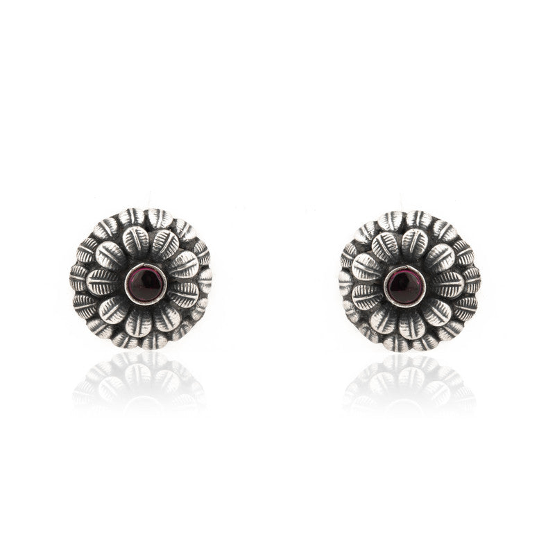 Oxidized Silver Floral Studs