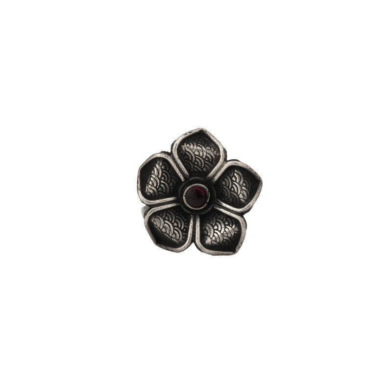 925 Oxidised Silver Petals Antique Ring