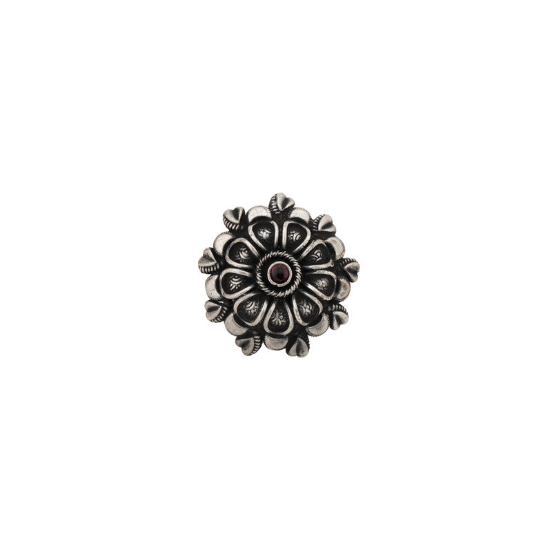 925 Oxidised Unique Flower Ring