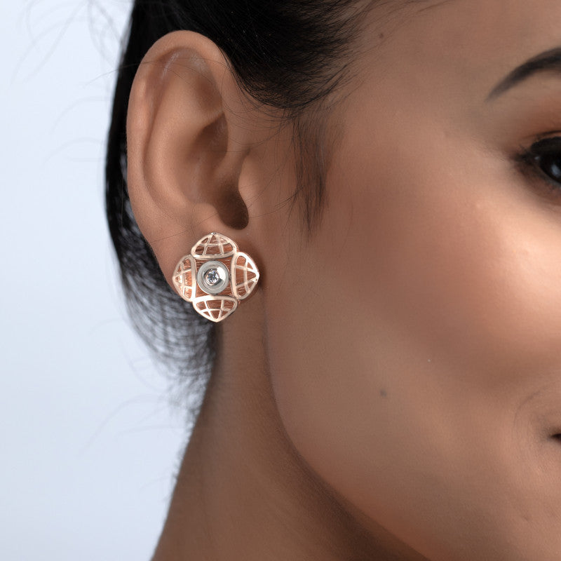 925 Silver Flower Rose Gold Earrings