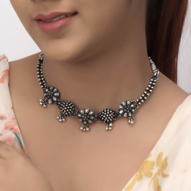 925 Oxidised Silver Five Flower Layered Necklace