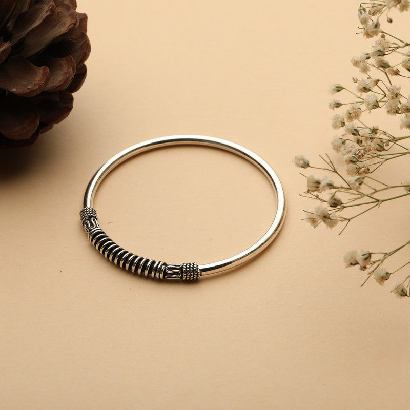 Oxidized Silver Tribal Spiral Bangle