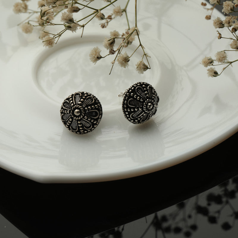 Oxidized Silver Flower Studs